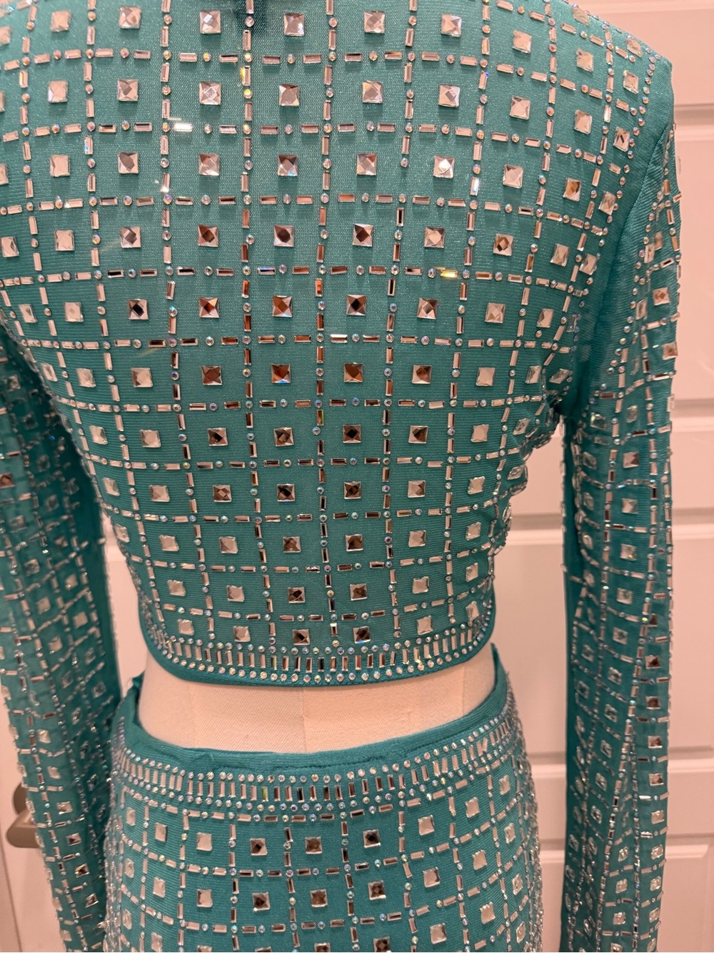 Fashion Nova Teal Embellished Two-Piece Skirt Set - Picture 6 of 8